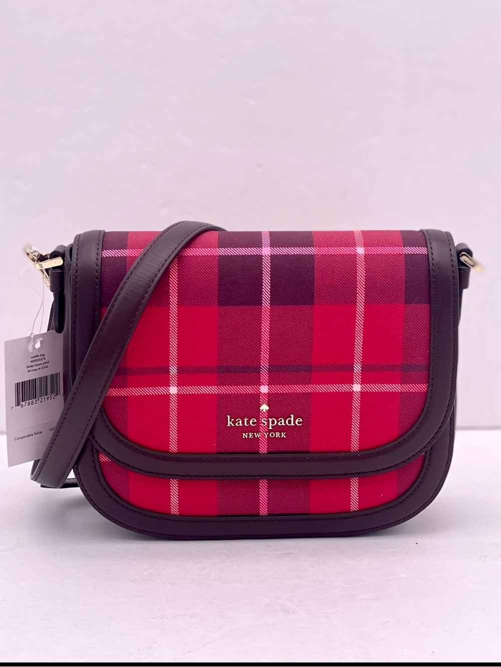 Kate Spade New York BLAKE PLAID SADDLE  CROSSBODY BAG
